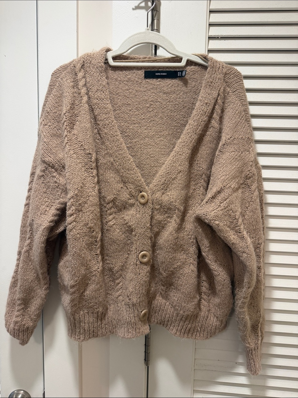 Vero Moda Taupe Button-Up Cable Knit Cardigan